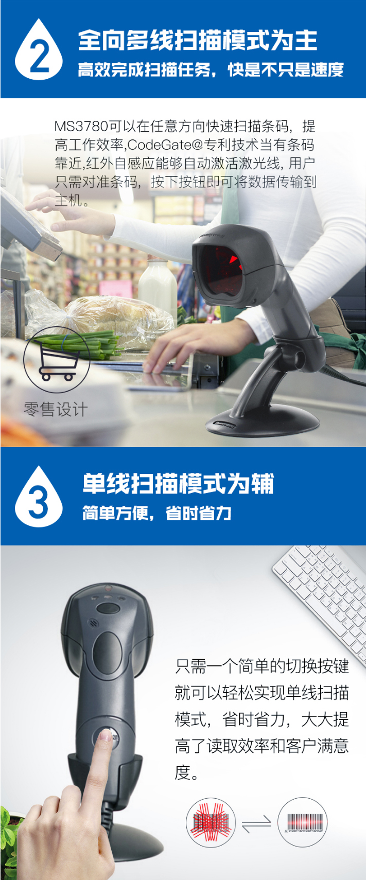 Hoenywell MS3780 掃描槍具有*向多線掃描與單線掃描兩種模式 Hoenywell MS3780 掃描槍具有*向多線掃描與單線掃描兩種模式